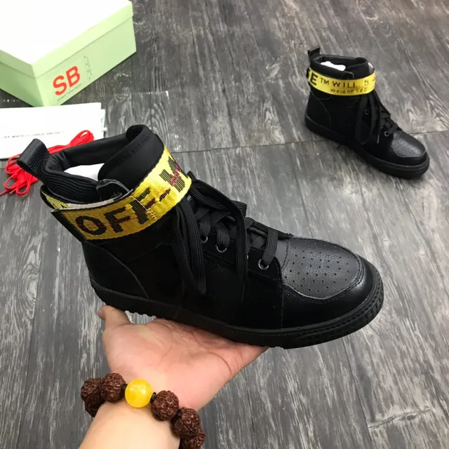 Off-White काला पीला हाई-टॉप औद्योगिक पट्टा लाइफस्टाइल स्नीकर 6