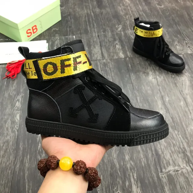 Off-White काला पीला हाई-टॉप औद्योगिक पट्टा लाइफस्टाइल स्नीकर 8