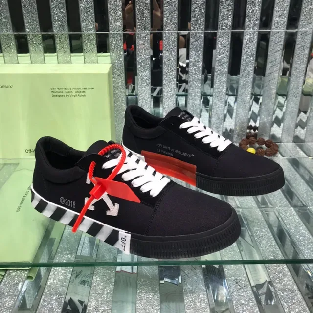 Off-White Low Vulcanized Black White Industrial Design Lifestyle Sneakers 8