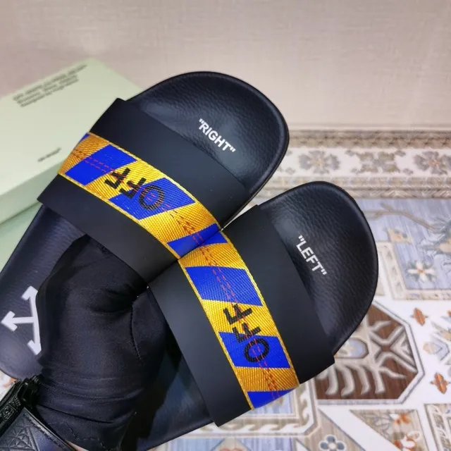 Off-White Slide Black Blue Yellow Industrial Stripe Slippers 2
