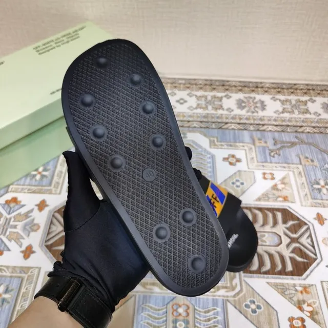 Off-White Slide Black Blue Yellow Industrial Stripe Slippers 3
