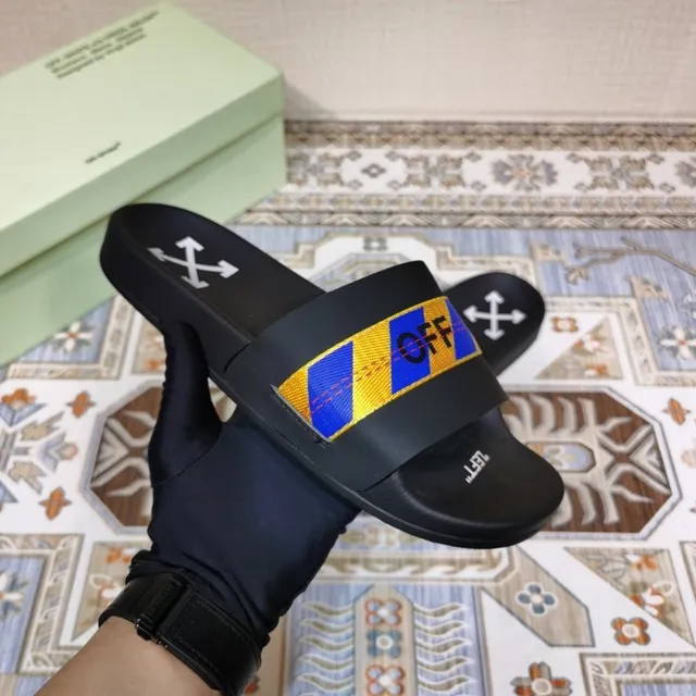 Off-White Slide Black Blue Yellow Industrial Stripe Slippers 6