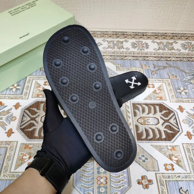 Off-White Slide أسود أصفر حزام صناعي نعال 3