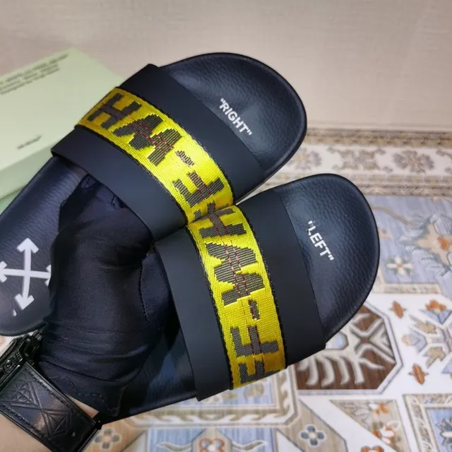 Off-White Slide أسود أصفر حزام صناعي نعال 7
