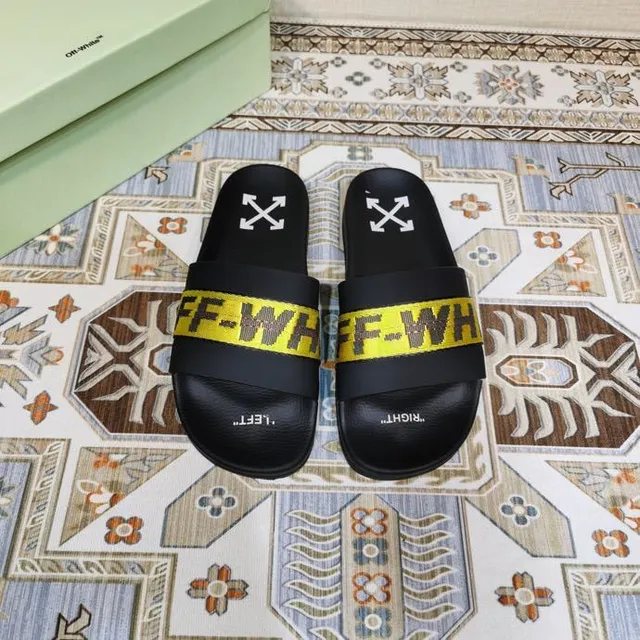 Off-White Slide أسود أصفر حزام صناعي نعال 9