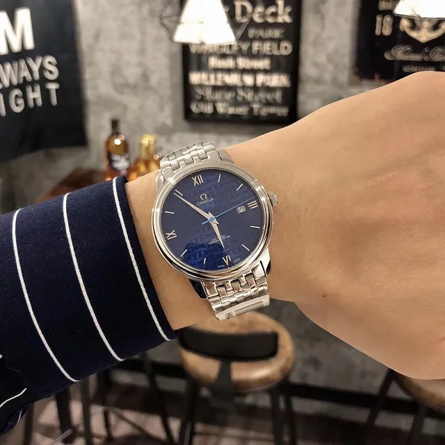 Omega De Ville Co-Axial Chronometer وجه أزرق ساعة ميكانيكية 2