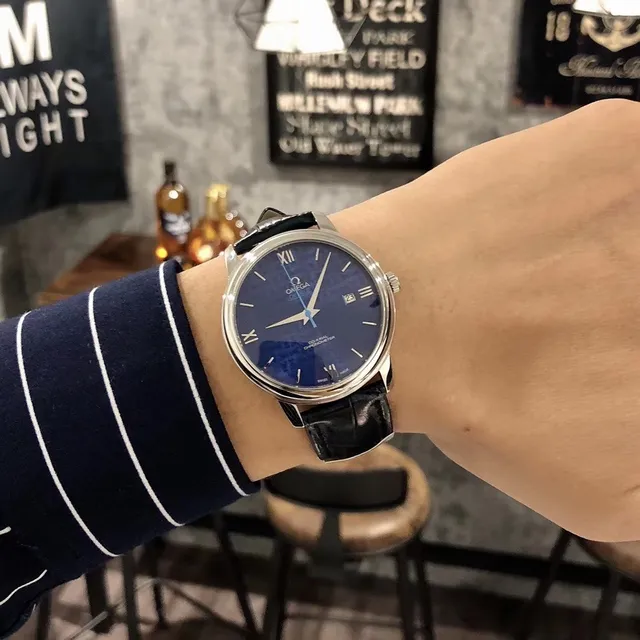 Omega De Ville Co-Axial Chronometer وجه أزرق ساعة ميكانيكية 3