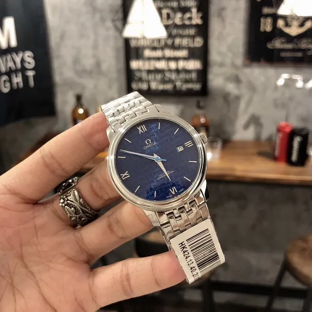 Omega De Ville Co-Axial Chronometer وجه أزرق ساعة ميكانيكية 5