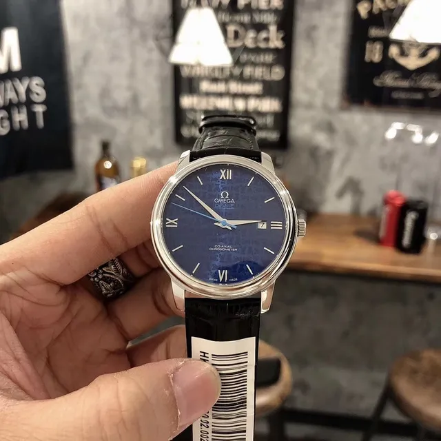 Omega De Ville Co-Axial Chronometer وجه أزرق ساعة ميكانيكية 6