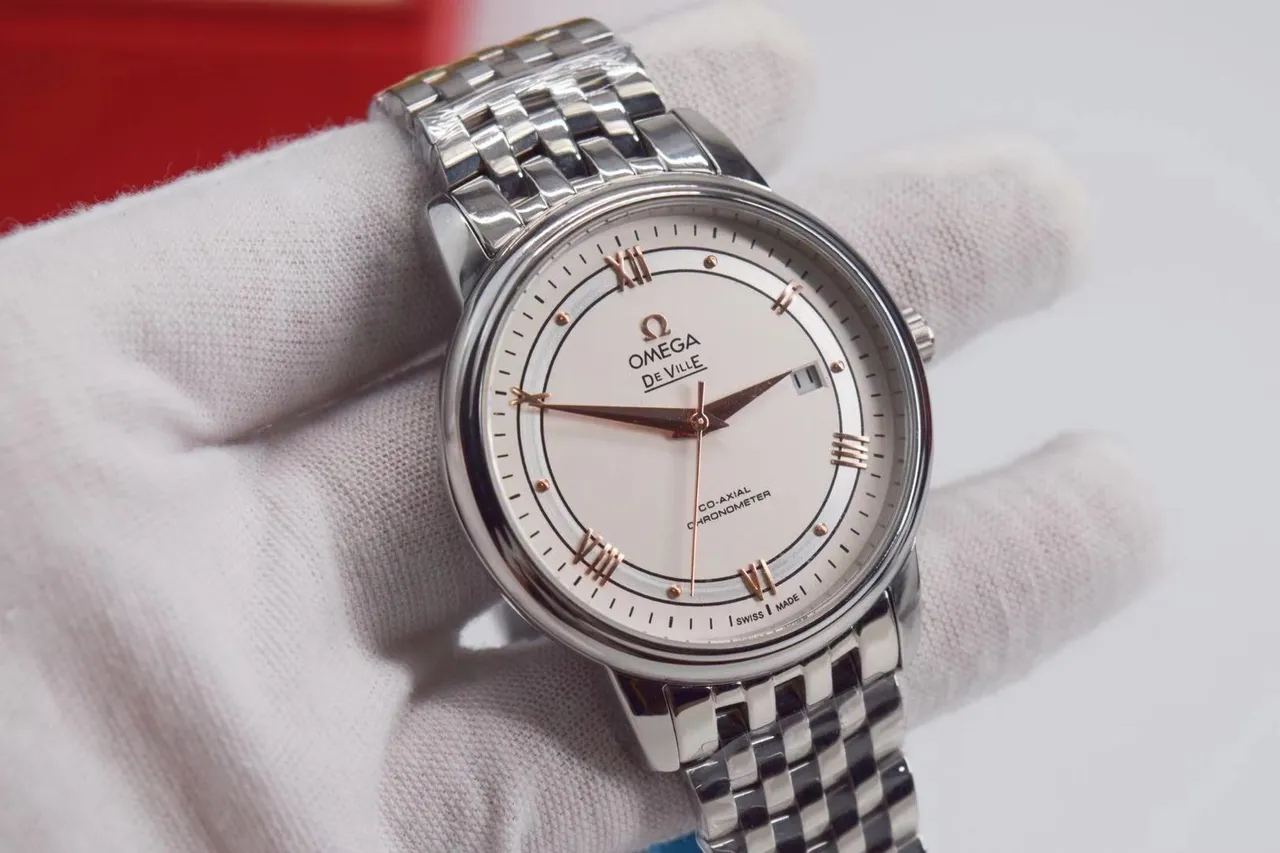Omega De Ville وجه أبيض بلون فضي ساعة ميكانيكية 2