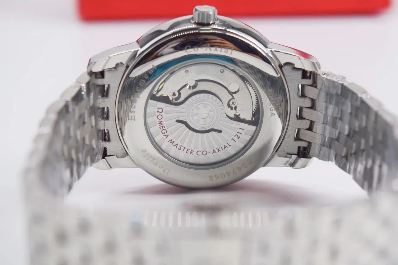 Omega De Ville وجه أبيض بلون فضي ساعة ميكانيكية 5
