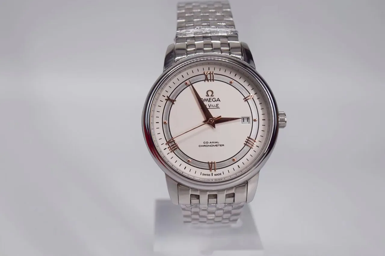 Omega De Ville وجه أبيض بلون فضي ساعة ميكانيكية 13