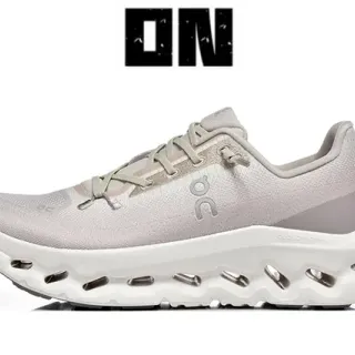 On Beige White Engineered Knit Upper Sculpted CloudTec Midsole Running Shoes