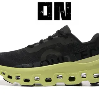 On Cloudmonster Black Lime Green Running Shoes