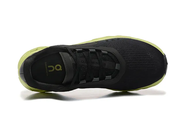 On Cloudmonster Chaussures de course noires vert lime 3