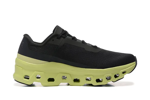 On Cloudmonster Chaussures de course noires vert lime 4