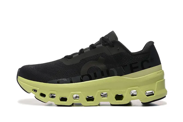 On Cloudmonster Chaussures de course noires vert lime 5