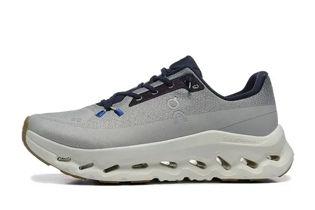 On Cloudmonster Light Gray Navy zapatillas de running 5