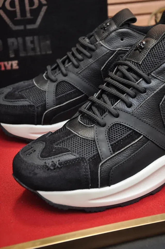 Philipp Plein Active Sneakers Chunky Noir et Blanc à Logo Hexagonal PP en Maille et Cuir 3