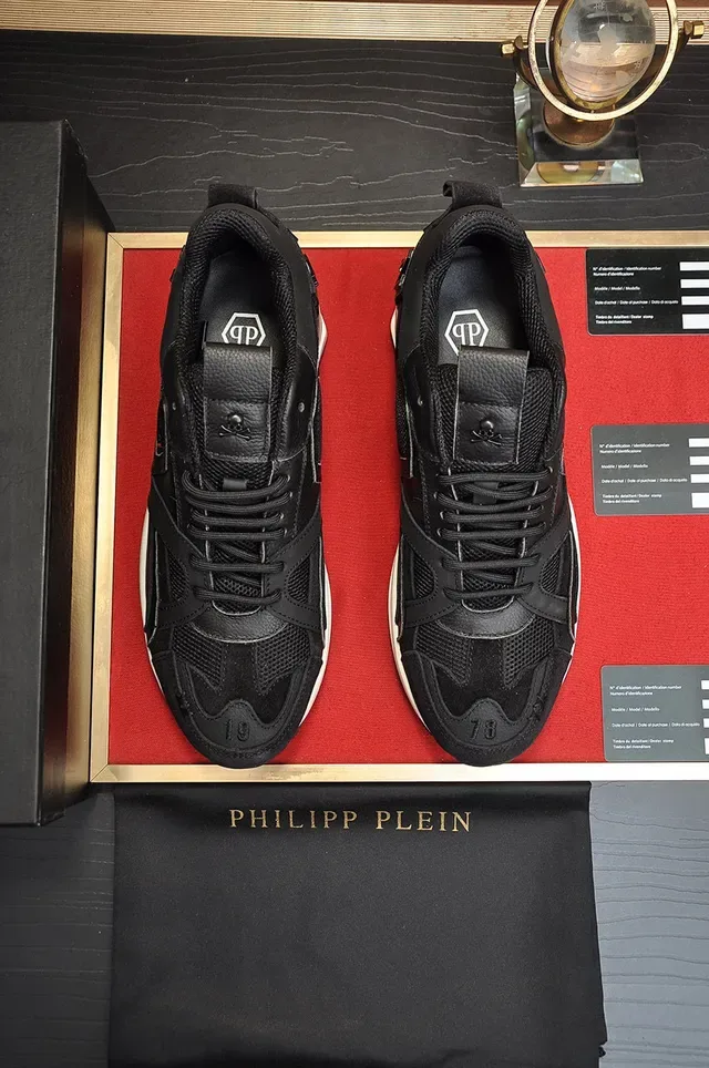 Philipp Plein Active Sneakers Chunky Noir et Blanc à Logo Hexagonal PP en Maille et Cuir 7