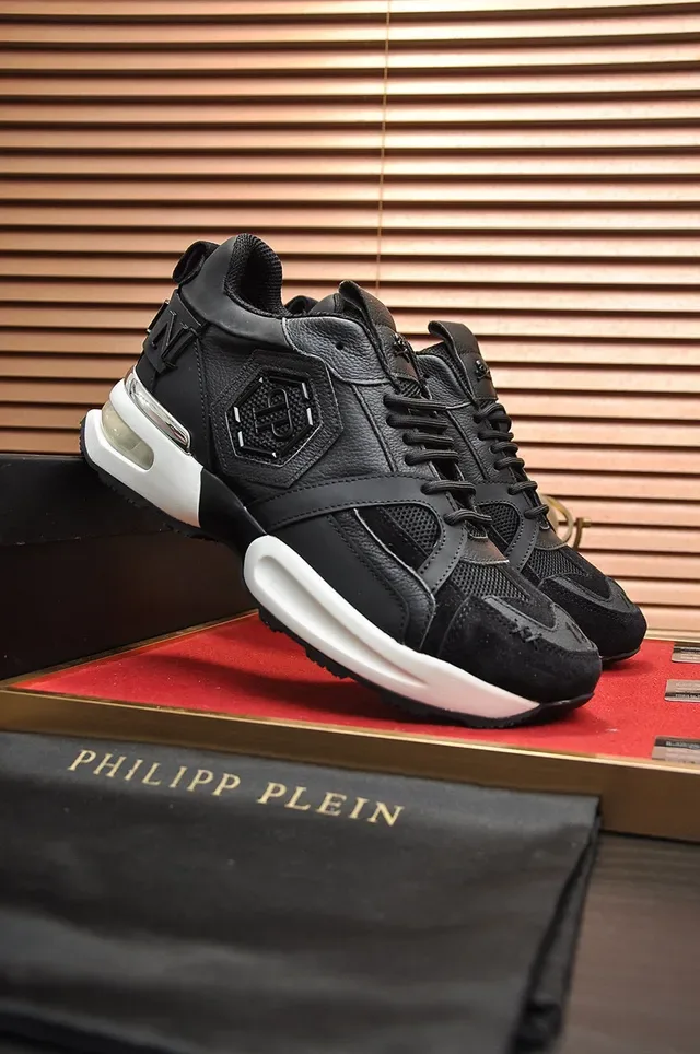 Philipp Plein Active Sneakers Chunky Noir et Blanc à Logo Hexagonal PP en Maille et Cuir 8