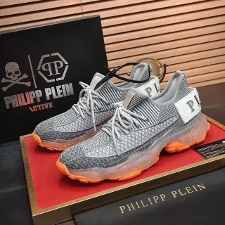 Philipp Plein Active ग्रे नारंगी निट अपर ट्रांसपेरेंट मिडसोल लाइफस्टाइल स्नीकर