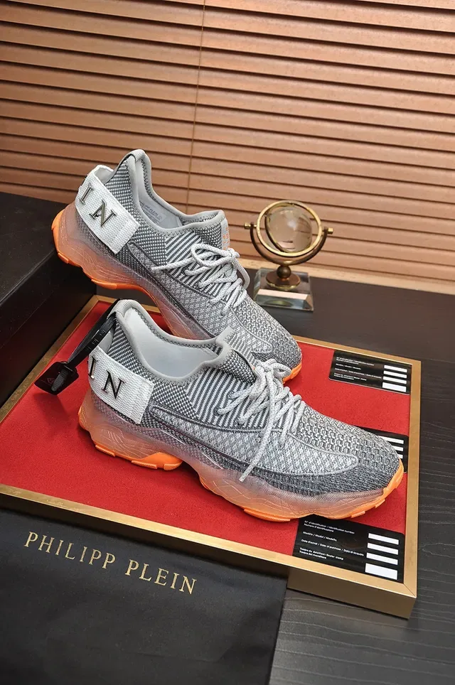 Philipp Plein Active ग्रे नारंगी निट अपर ट्रांसपेरेंट मिडसोल लाइफस्टाइल स्नीकर 5