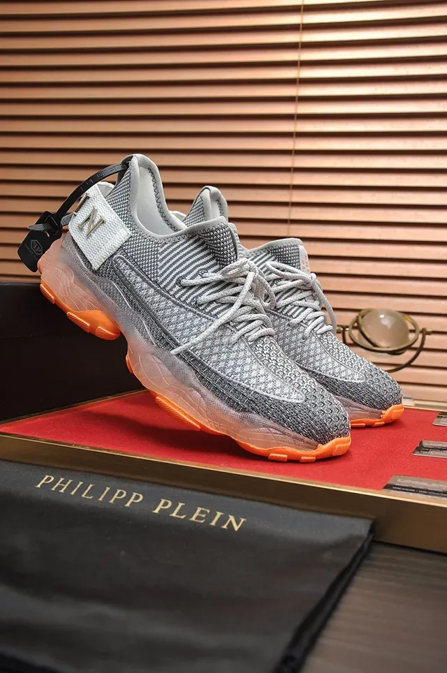 Philipp Plein Active ग्रे नारंगी निट अपर ट्रांसपेरेंट मिडसोल लाइफस्टाइल स्नीकर 8