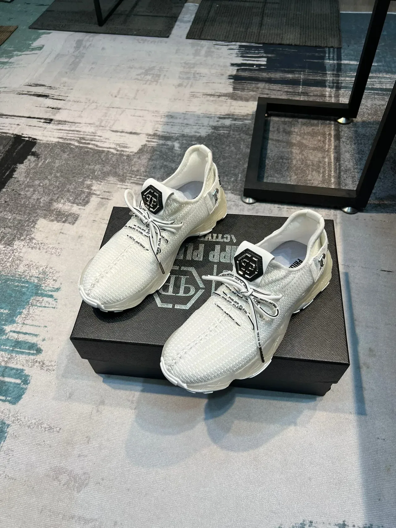 Philipp Plein Big Bang Zapatillas Chunky Blancas Negras Con Upper De Punto Y Suela Esculpida 4