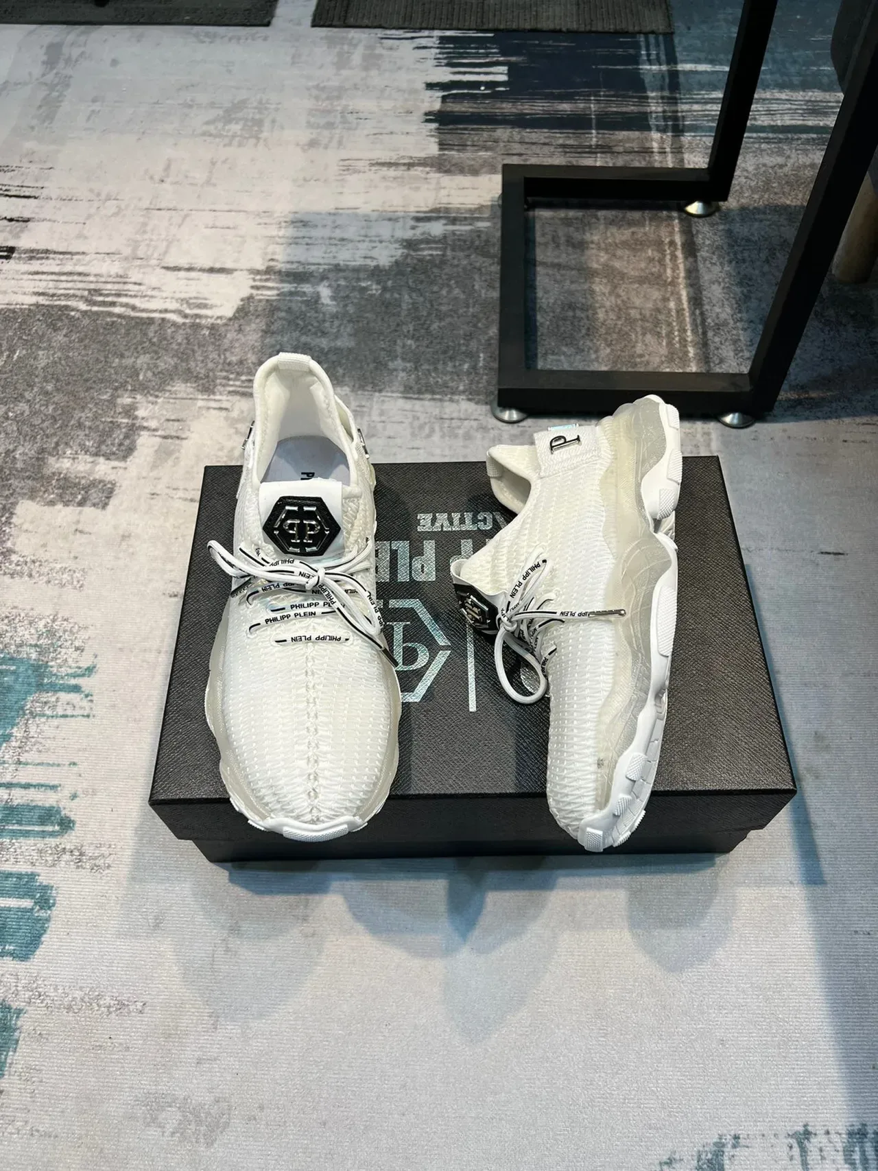 Philipp Plein Big Bang Zapatillas Chunky Blancas Negras Con Upper De Punto Y Suela Esculpida 5
