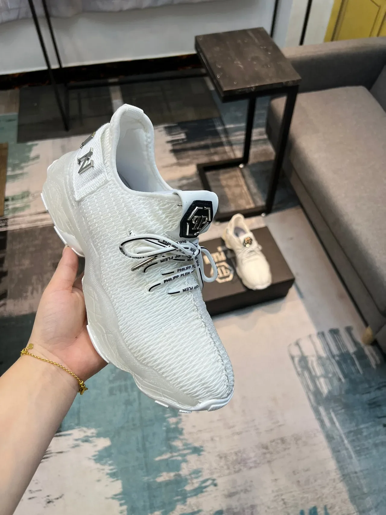 Philipp Plein Big Bang Zapatillas Chunky Blancas Negras Con Upper De Punto Y Suela Esculpida 6