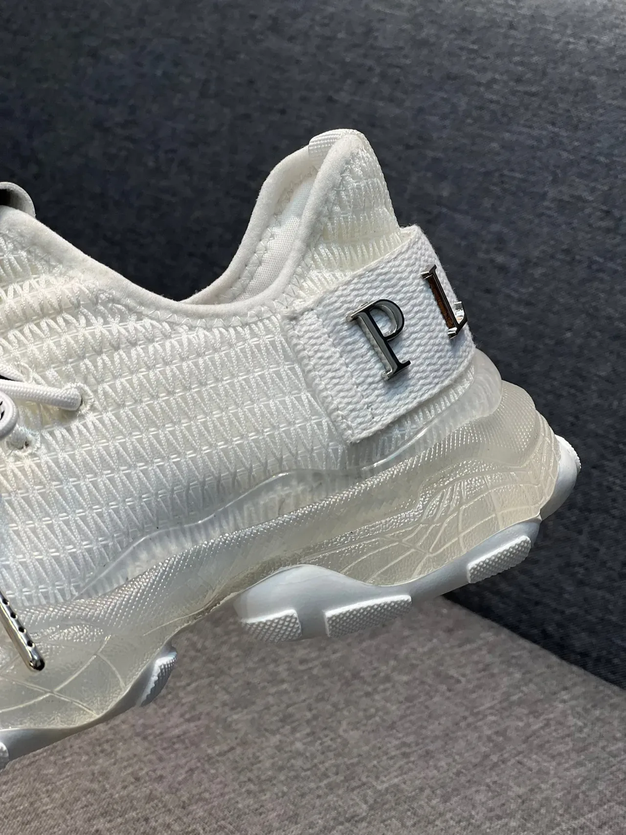 Philipp Plein Big Bang Zapatillas Chunky Blancas Negras Con Upper De Punto Y Suela Esculpida 7