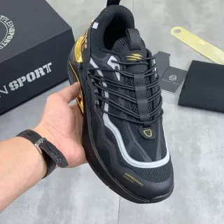 Philipp Plein Black Gold Mesh Upper Sculpted Midsole Sneakers