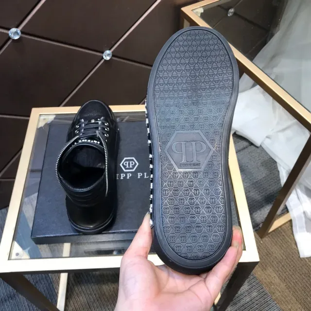 Philipp Plein Negro Plata Zapatillas Lifestyle de Cuero Pebbled de Caña Alta 3