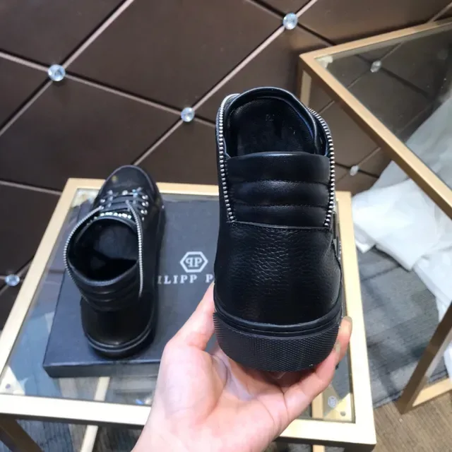 Philipp Plein Negro Plata Zapatillas Lifestyle de Cuero Pebbled de Caña Alta 5