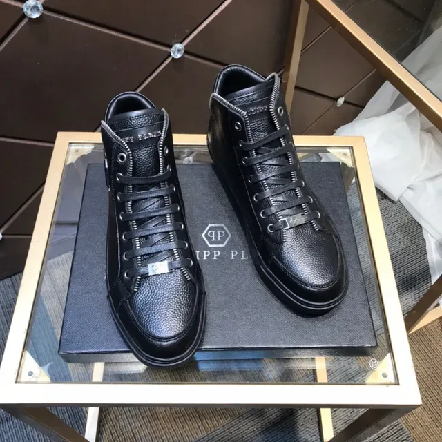 Philipp Plein Negro Plata Zapatillas Lifestyle de Cuero Pebbled de Caña Alta 6