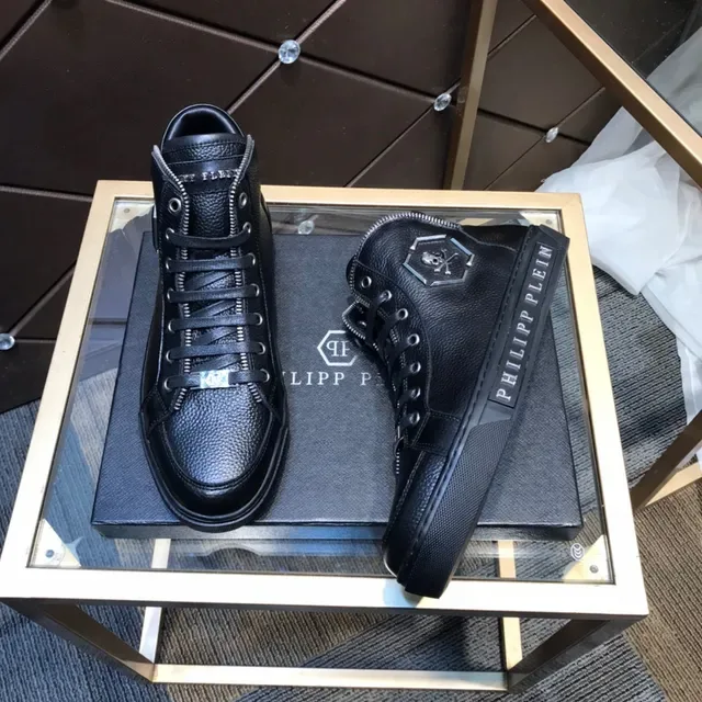 Philipp Plein Negro Plata Zapatillas Lifestyle de Cuero Pebbled de Caña Alta 7