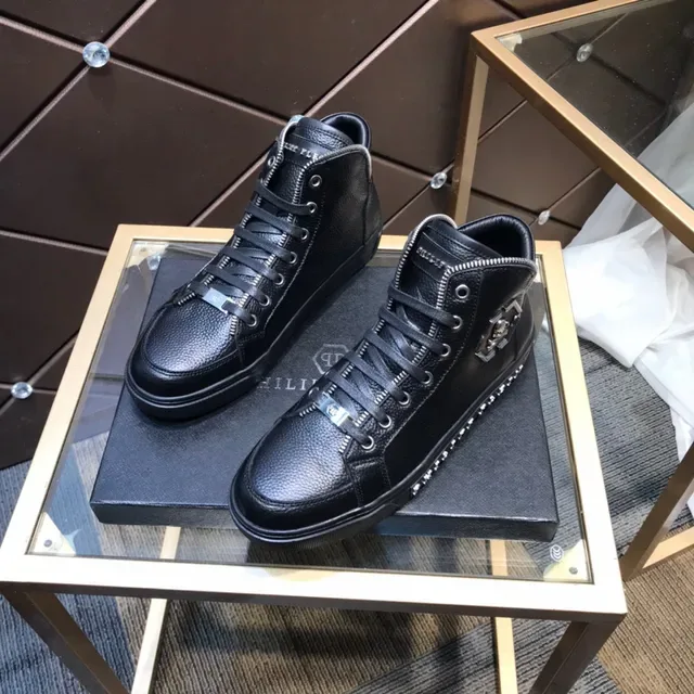 Philipp Plein Negro Plata Zapatillas Lifestyle de Cuero Pebbled de Caña Alta 8