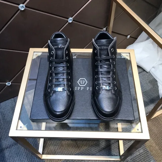 Philipp Plein Negro Plata Zapatillas Lifestyle de Cuero Pebbled de Caña Alta 9