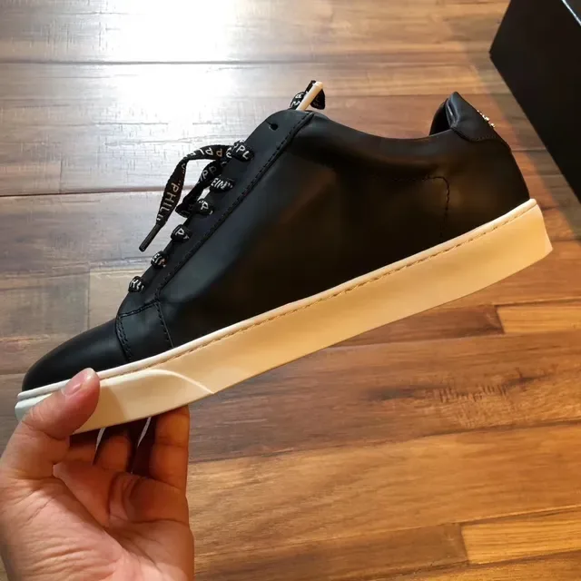 Philipp Plein Black White Leather Upper Hexagonal Logo Plaque Lifestyle Sneakers 2