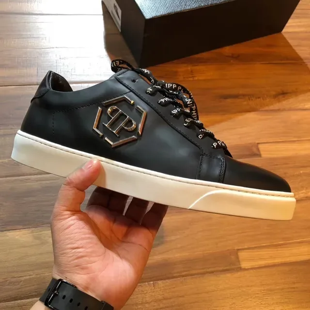 Philipp Plein Black White Leather Upper Hexagonal Logo Plaque Lifestyle Sneakers 4