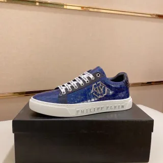 Philipp Plein Blue Croc-Embossed Logo Sneaker