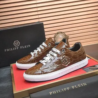 Philipp Plein भूरा क्रोकोडाइल एम्बॉस्ड लेदर लाइफस्टाइल स्नीकर