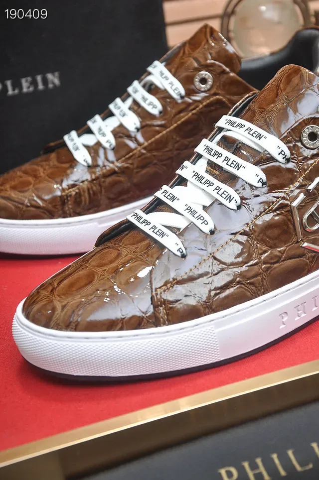Philipp Plein भूरा क्रोकोडाइल एम्बॉस्ड लेदर लाइफस्टाइल स्नीकर 3