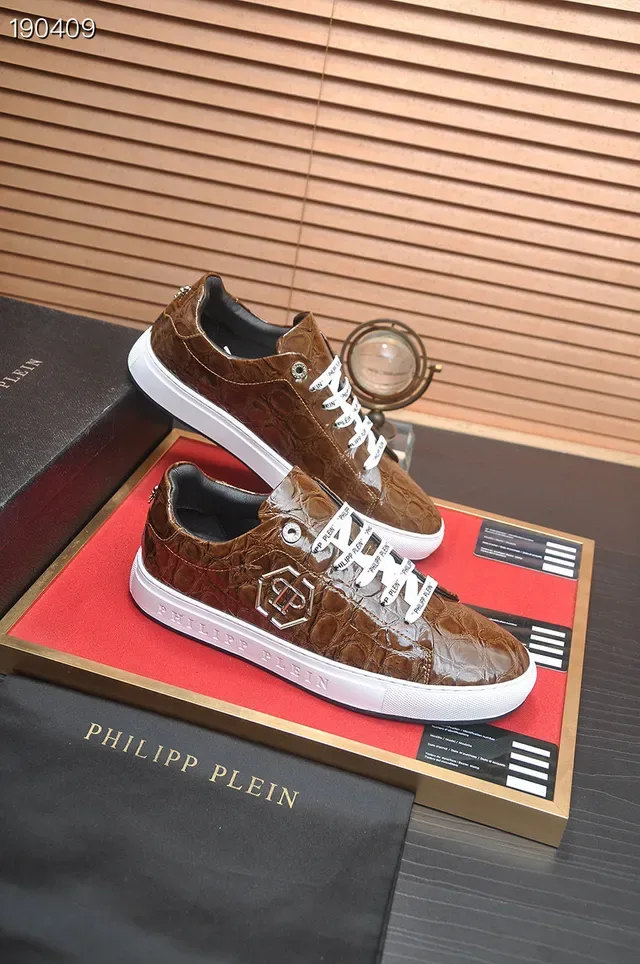 Philipp Plein भूरा क्रोकोडाइल एम्बॉस्ड लेदर लाइफस्टाइल स्नीकर 6