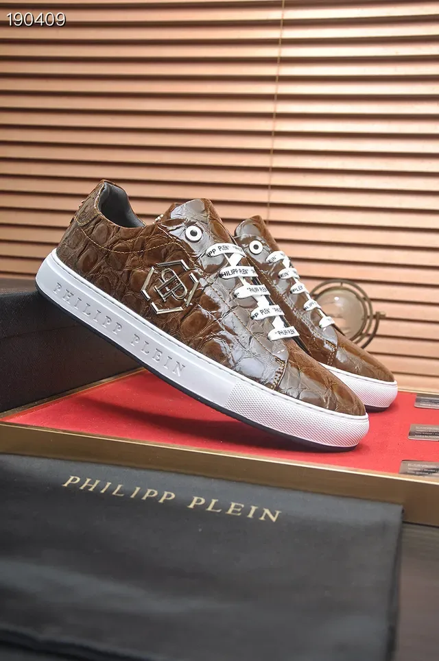 Philipp Plein भूरा क्रोकोडाइल एम्बॉस्ड लेदर लाइफस्टाइल स्नीकर 8