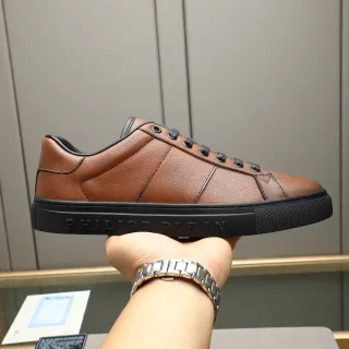 Philipp Plein Brown Leather Low-Top Sneaker