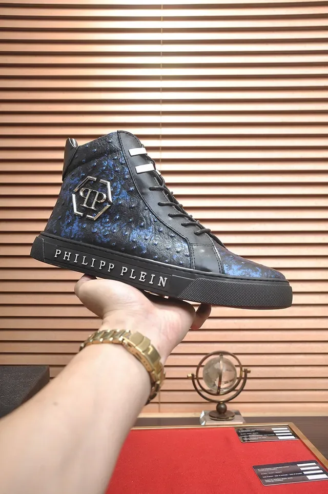 Philipp Plein High-Top Ostrich-Textured Black Blue Lifestyle Sneakers 2