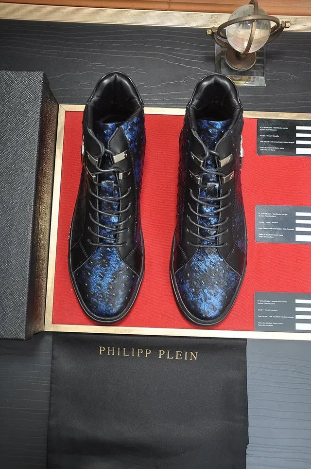 Philipp Plein High-Top Ostrich-Textured Black Blue Lifestyle Sneakers 3
