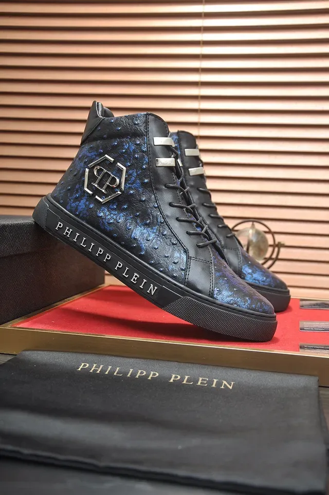 Philipp Plein High-Top Ostrich-Textured Black Blue Lifestyle Sneakers 4